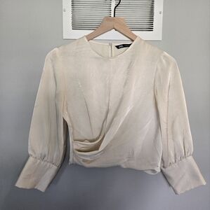 Zara Pearl Blouse Ruched Cuffed Sleeves